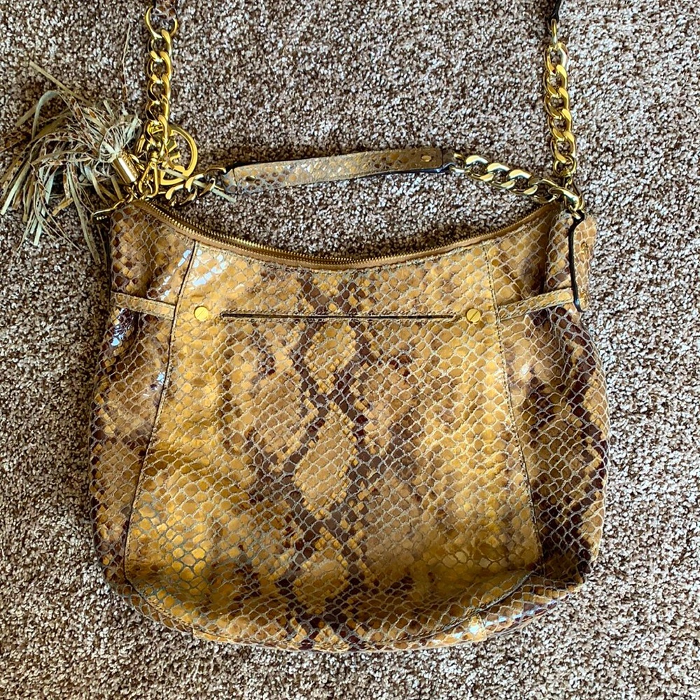 Michael Kors Tan and Brown snake print hobo bag